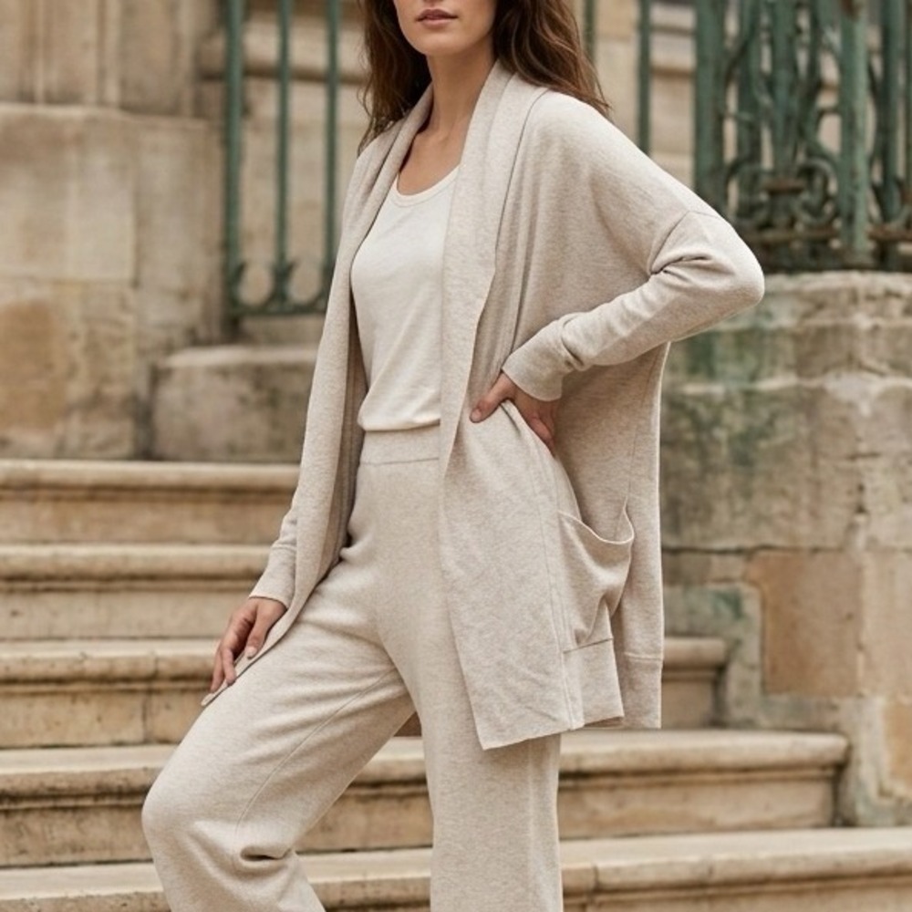 Pact Cardigan Women XL/XXL Beige‎ Organic Cotton Open Front Shawl Pocket Earthy